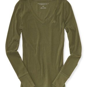 Aeropostale Olive Ribbed V-neck